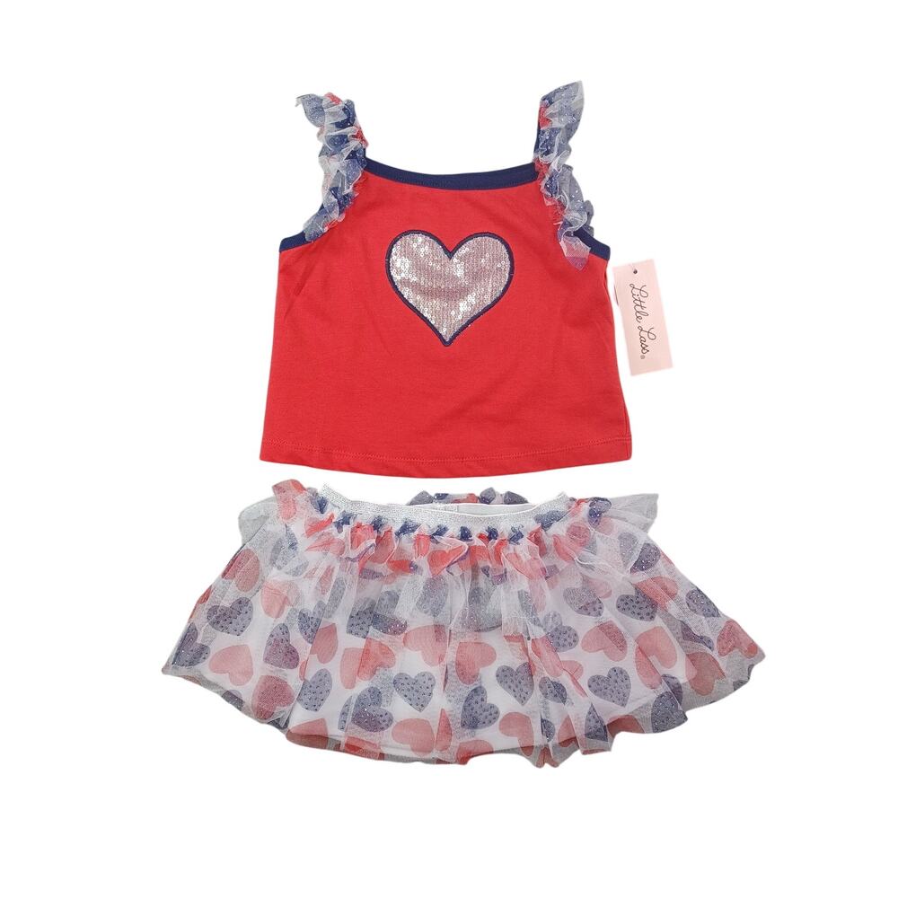 Little Lass Girls Patriotic Tutu Skort Skirt Set Outfit July Fourth Red Blue 2T